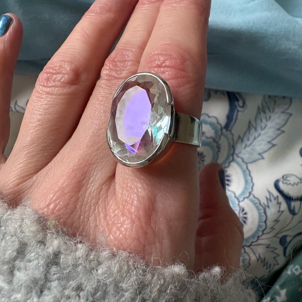 Stunning mystic aura topaz and sterling Silver statement Ring, size 6.5